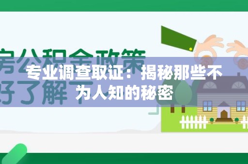 同安专业调查取证：揭秘那些不为人知的秘密