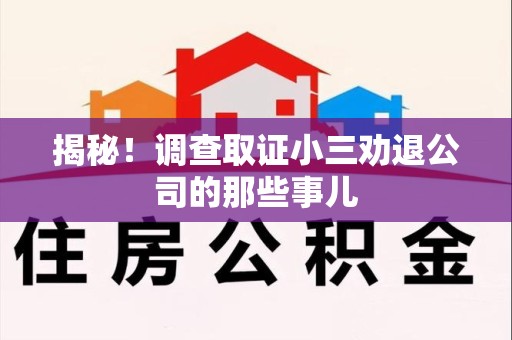 同安揭秘！调查取证小三劝退公司的那些事儿